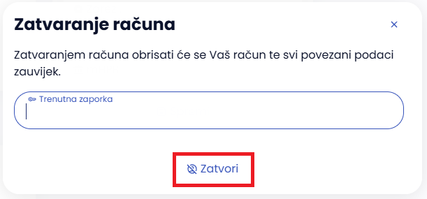 Zatvaranje računa - traženi podaci