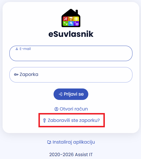 Zaboravljena zaporka - reset zaporke