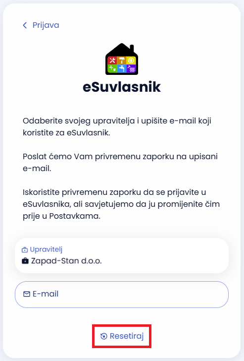 Zaboravljena zaporka - traženi podaci