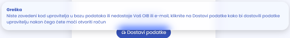 Otvaranje eSuvlasnik računa - nedostaju podaci