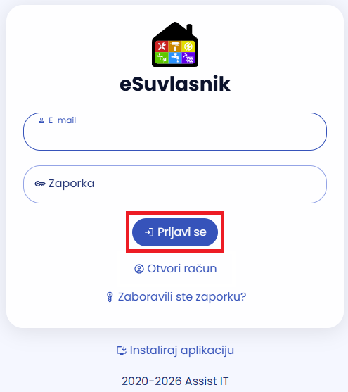 Prijava u eSuvlasnik - traženi podaci