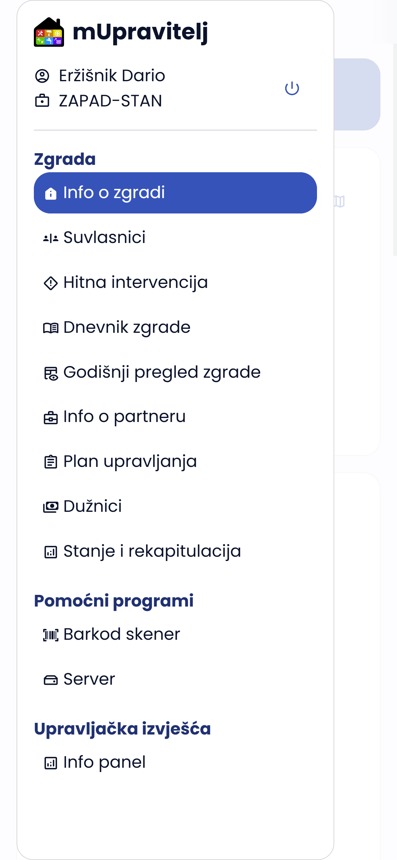 mUpravitelj menu